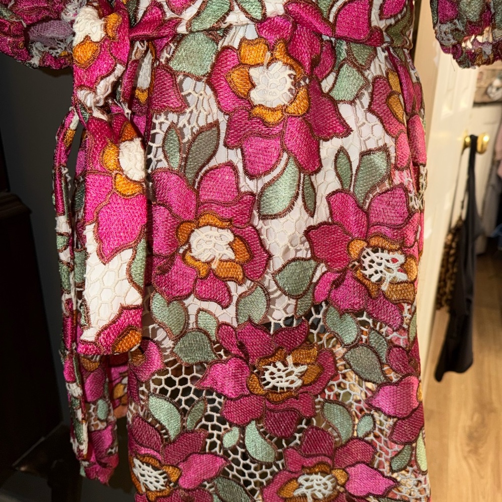 BuddyLove Floral Pink Puff Sleeve Mini Dress sz small - Picture 6 of 7